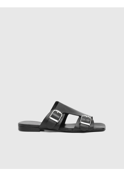 Setre Hakiki Deri Siyah Kadın Terlik modelleri