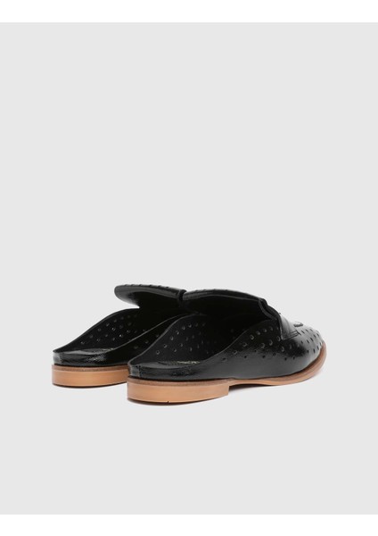 Sydny Kırışık Rugan Deri Siyah Kadın Terlik fırsatları