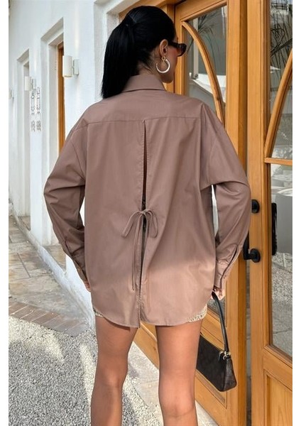 Mottisfashion Süzine Cepli Arkası Yırtmaçlı Oversize Gömlek 3420