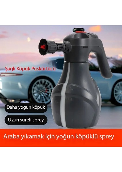 Elektrikli Köpük Püskürtücü Taşınabilir Şarjlı Araç Yıkama, Bahçe ve Balkon Temizlik Cihazı | Yüksek Basınçlı, Geniş Açılı Nozul, Köpükleme Özelliği, 2 Litre Kapasite, USB Şarjlı modelleri