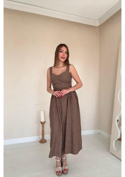 Mottisfashion Vizon Yanları Büzgülü Göğüs Kuplu Elbise
