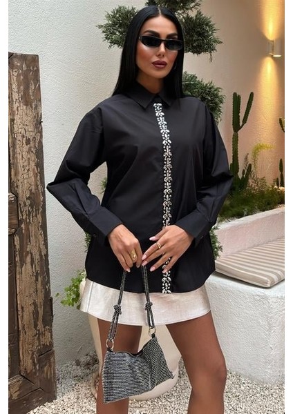 Mottisfashion Önü Şerit Taşlı Gömlek 3448