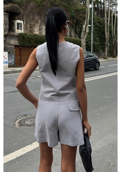 Mottisfashion Yelek Şort Flamlı Keten Takım 10133-17 indirimleri