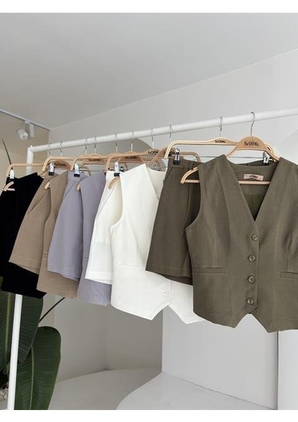 Mottisfashion Yelek Şort Flamlı Keten Takım 10133-17
