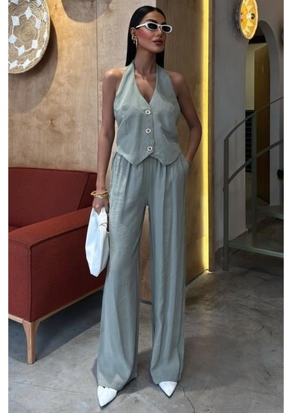 Mottisfashion Halter Yaka Yelekli Modal Takım 10144