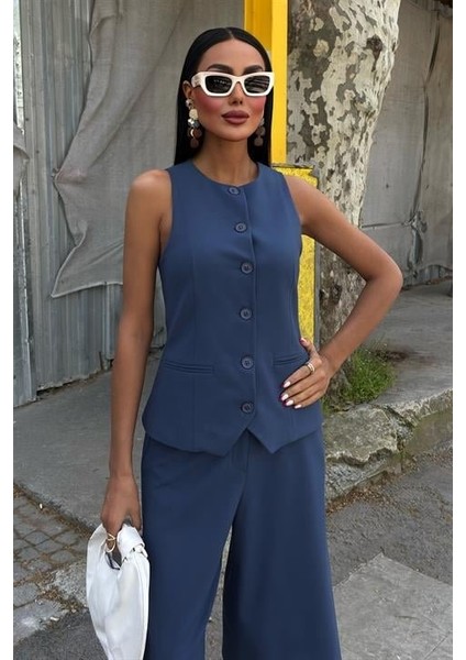 Mottisfashion Midi Şortlu ve Yelekli Viscon Takım 10167 indirimleri