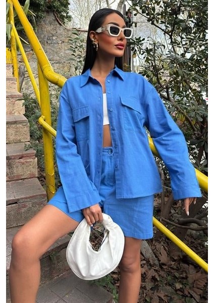 Mottisfashion Gömlek ve Şort Flamlı Keten Takım 10130
