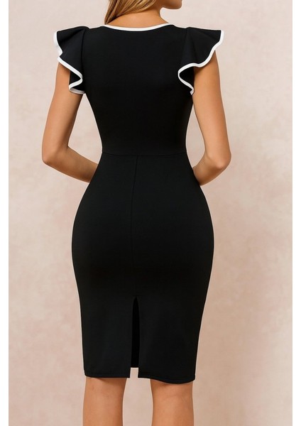 Mottisfashion Kadın Kısa Kollu Bisiklet Yaka Yırtmaçlı Ithal Krep Elbise fırsatları