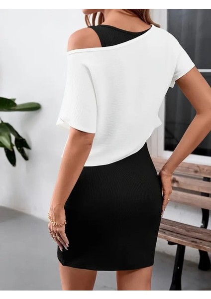 Mottisfashion Kadın Askılı Yuvarlak Yaka Kısa Kaşkorse Elbise ve Viskon Bluz Ikili Takım fırsatları