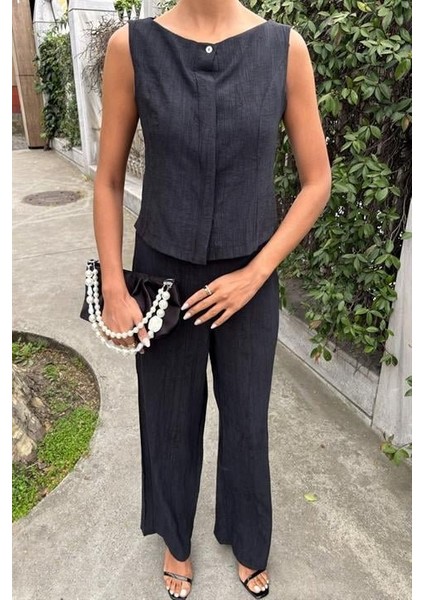 Mottisfashion Sıfır Kollu Bluz Batik Desenli Pantolon Ikili Takım 10181-08 fırsatları