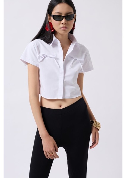 Mottisfashion Kurdele Detay Crop Gömlek