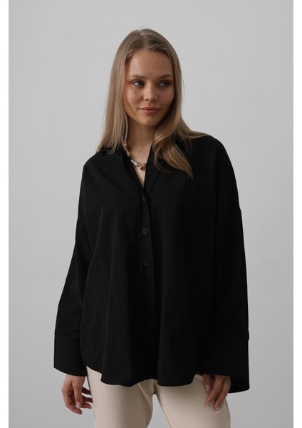 Mottisfashion Geniş Manşet Detaylı Gömlek - Siyah