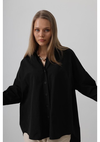 Mottisfashion Geniş Manşet Detaylı Gömlek - Siyah fırsatları