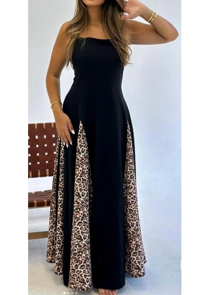 Mottisfashion Kadın Dalgıç Kumaş Leopar Desenli Kloş Elbise fiyatları