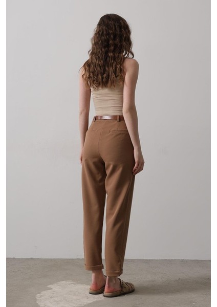 Mottisfashion Kemerli Havuç Pantolon - Taba modelleri