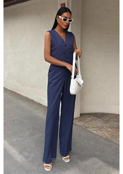 Mottisfashion Yeleği Çapraz Detay Düğmeli Cepli Yelekli Takım 10150