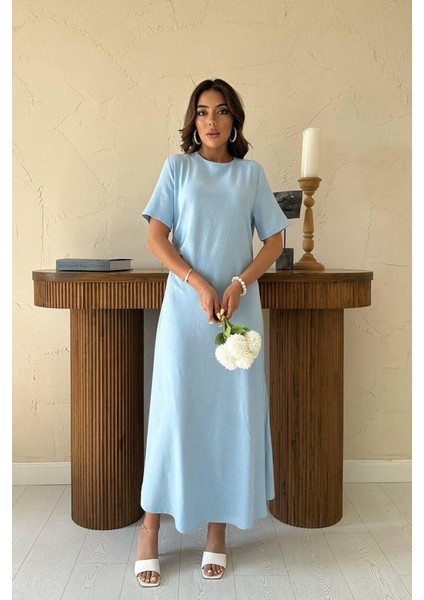 Mottisfashion Bebe Mavi Pileli Bisiklet Yaka Elbise