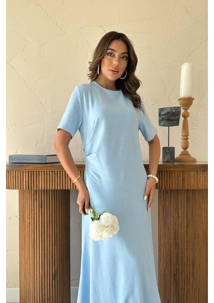 Mottisfashion Bebe Mavi Pileli Bisiklet Yaka Elbise modelleri