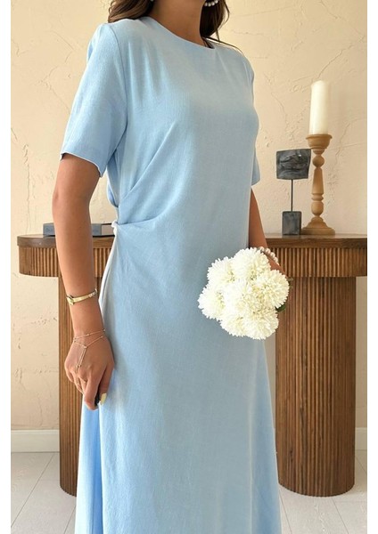 Mottisfashion Bebe Mavi Pileli Bisiklet Yaka Elbise fırsatları