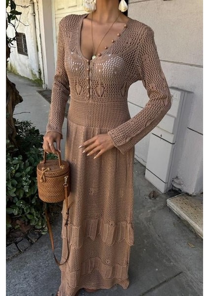 Mottisfashion Düğme Detaylı ve Kat Etekli Etnik Elbise 2859 modelleri