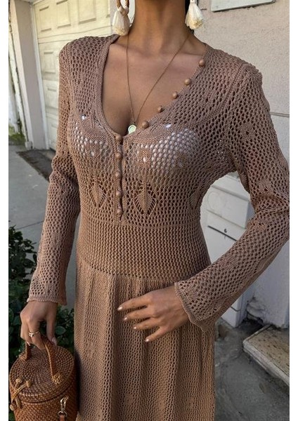 Mottisfashion Düğme Detaylı ve Kat Etekli Etnik Elbise 2859