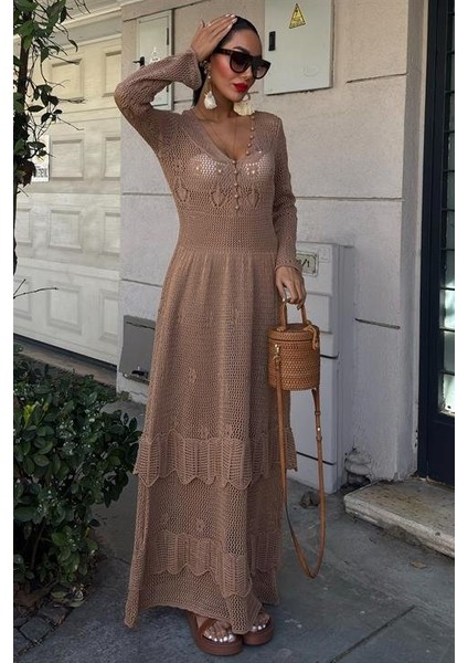 Mottisfashion Düğme Detaylı ve Kat Etekli Etnik Elbise 2859