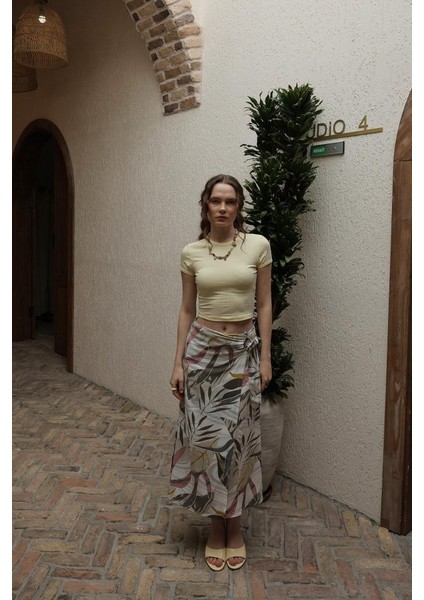 Mottisfashion Desenli Viskon Etek - Gri modelleri