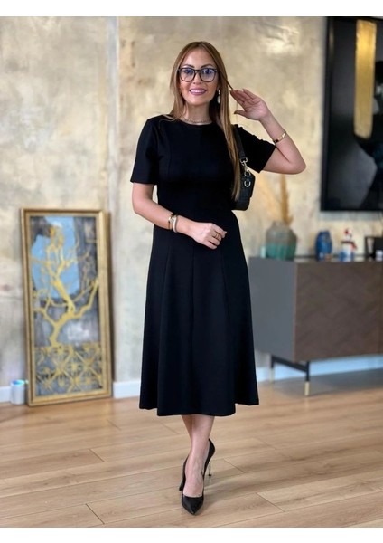 Mottisfashion Kadın Kısa Kollu Bisiklet Yaka Midi Viskon Iki Iplik Elbise fiyatları