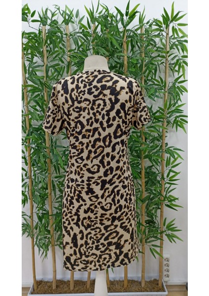Mottisfashion Kadın Kısa Kollu Bisiklet Yaka Dijital Baskılı Süprem Elbise