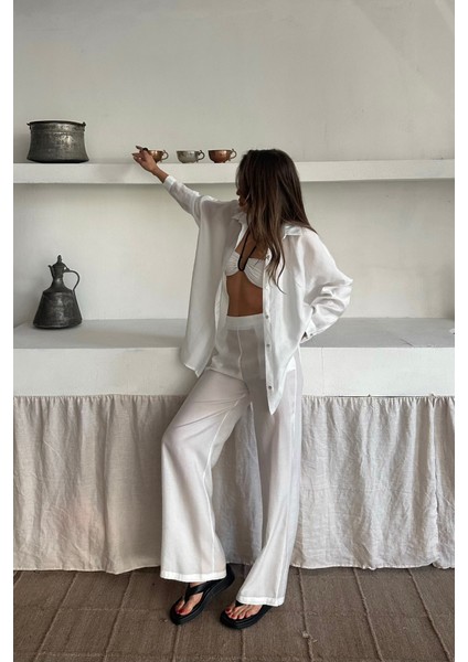 Mottisfashion Gömlek - Pantolon Takım - Beyaz