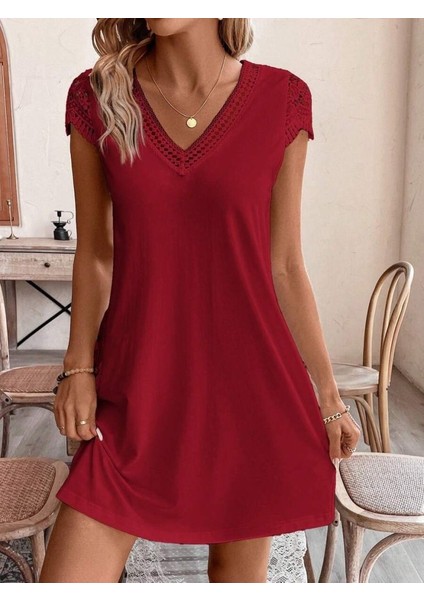 Mottisfashion Kadın Kısa Kollu V Yakalı Viskon Elbise indirimleri
