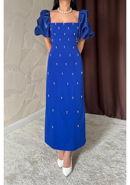 Mottisfashion Saks Işlemeli Kolu Garnili Elbise fırsatları