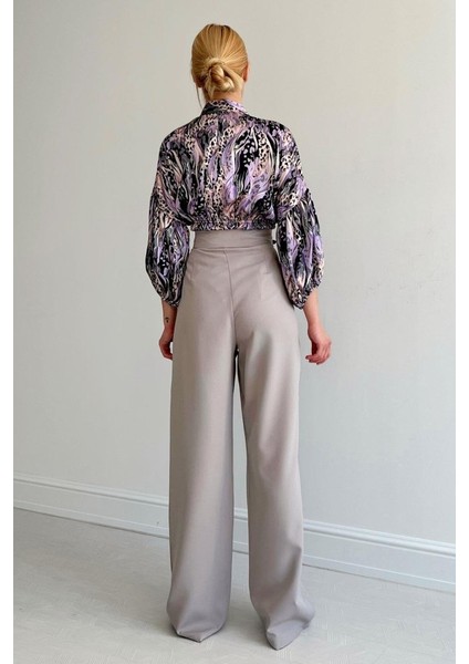 Mottisfashion Beli Lastikli Saten Gömlek - Lila modelleri