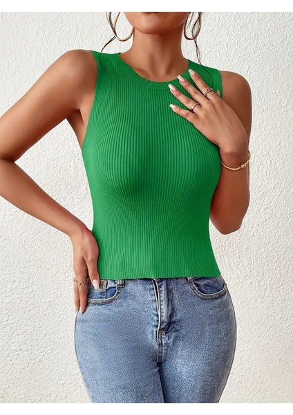 Mottisfashion Kadın Sıfır Kol Sırt Çapraz Detay Triko Bluz indirimleri