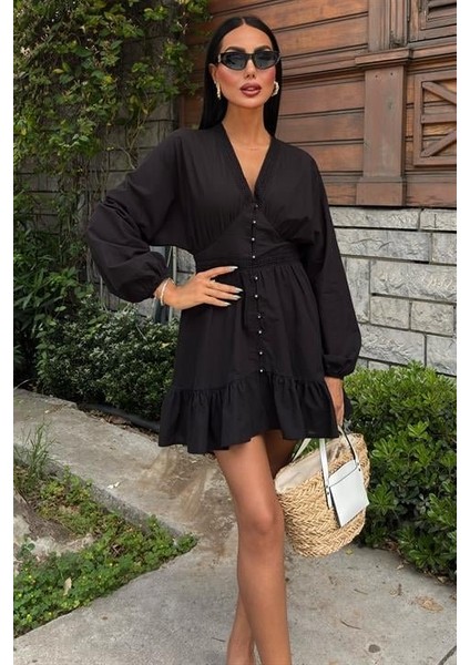 Mottisfashion Brode Şeritli Eteği Fırfırlı Elbise 2897