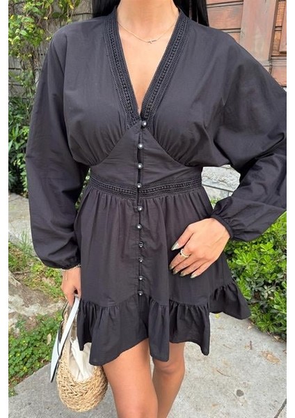 Mottisfashion Brode Şeritli Eteği Fırfırlı Elbise 2897