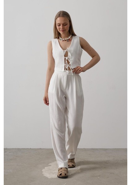 Mottisfashion Bağlamalı Yelek - Beyaz fiyatları