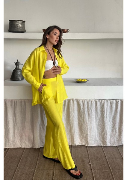 Mottisfashion Gömlek - Pantolon Takım - Sarı