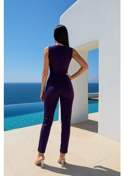 Mottisfashion Kadın Kruvaze Yaka Dantel Güpür ve Kuşak Detay Tulum fiyatları