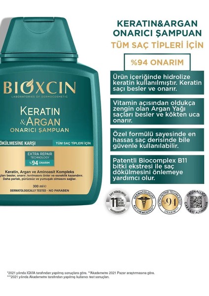 Keratin & Argan Onarıcı Şampuan 300 ml - Yıpranmış ve Hasar Görmüş Saçlar 2'li fiyatları