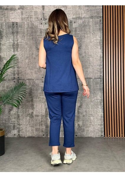 Mottisfashion Kadın Askılı Yuvarlak Yaka Viskon Iki Iplik Bluz ve Eşofman Altı Ikili Takım modelleri