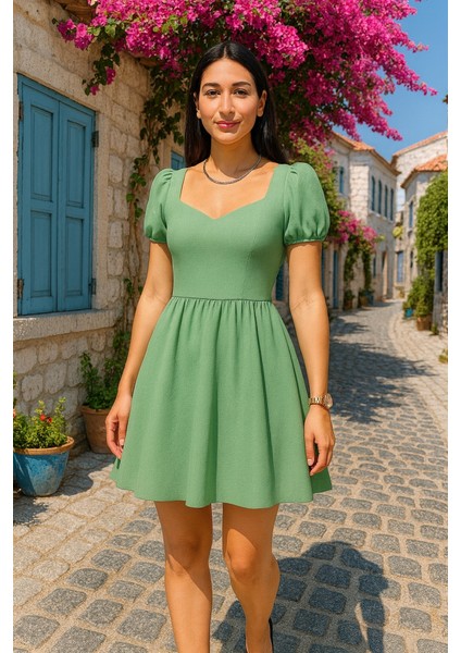 Mottisfashion Kadın Dalgıç Kumaş Kalp Yaka Elbise modelleri