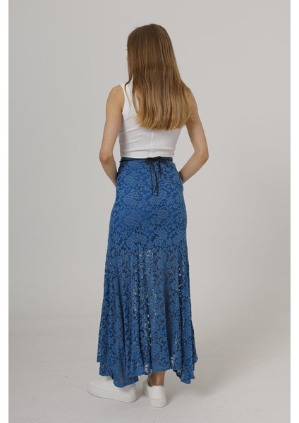 Mottisfashion Bel Lastikli Dantel Etek - Mavi fırsatları