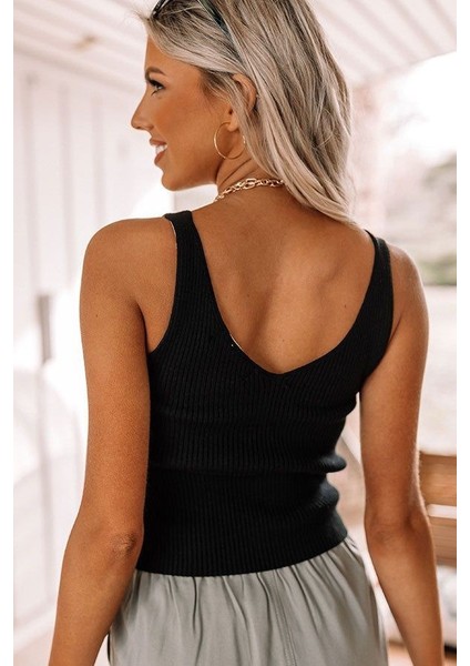 Mottisfashion Kadın Kolsuz Yuvarlak Yaka Triko Bluz