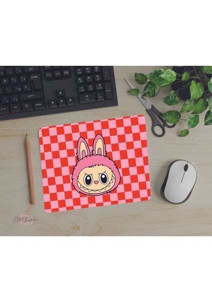 Labubu Temalı Mouse Pad Kare Mouse Pad, Ofis Mause Pad, Kaymaz Taban