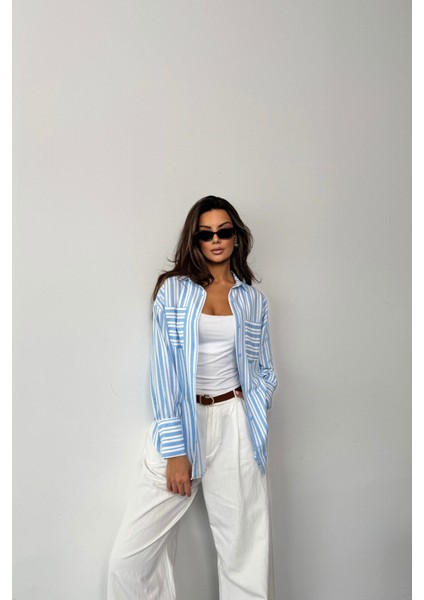 Mottisfashion Çizgili Gömlek - Mavi