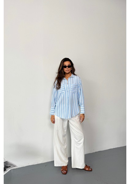 Mottisfashion Çizgili Gömlek - Mavi fiyatları