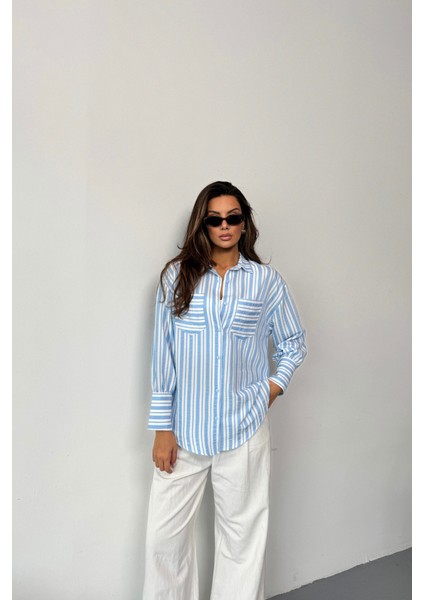 Mottisfashion Çizgili Gömlek - Mavi modelleri