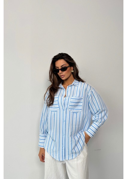 Mottisfashion Çizgili Gömlek - Mavi fırsatları