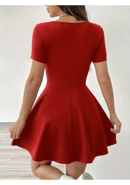 Mottisfashion Kadın Kısa Kollu Kare Yaka Short Detaylı Cepli Dalgıç Elbise indirimleri